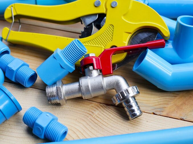 Blue PVC pipe and pie cutter tool