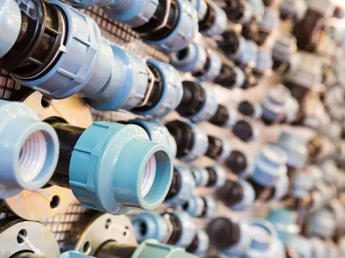 PVC unions in a plumbing supply warehouse