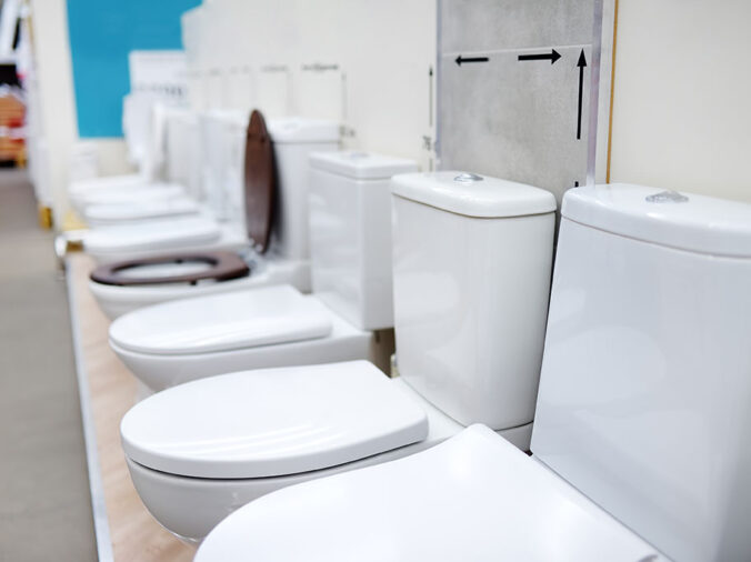 toilets in a plumbing supply warehouse